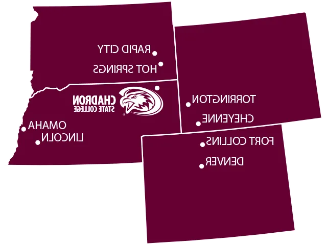 内布拉斯加州，南达科他州，怀俄明州和科罗拉多州的轮廓与Chadron标记